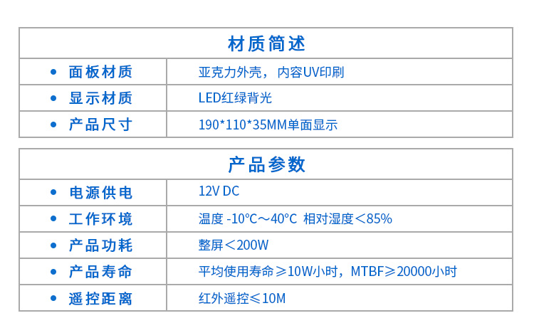 廁所門頭狀態(tài)顯示產(chǎn)品參數(shù)