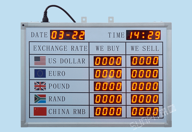 訊鵬定制國外銀行外匯兌換匯率利率牌LED數(shù)碼管顯示屏電子看板-紅外遙控器編輯數(shù)字